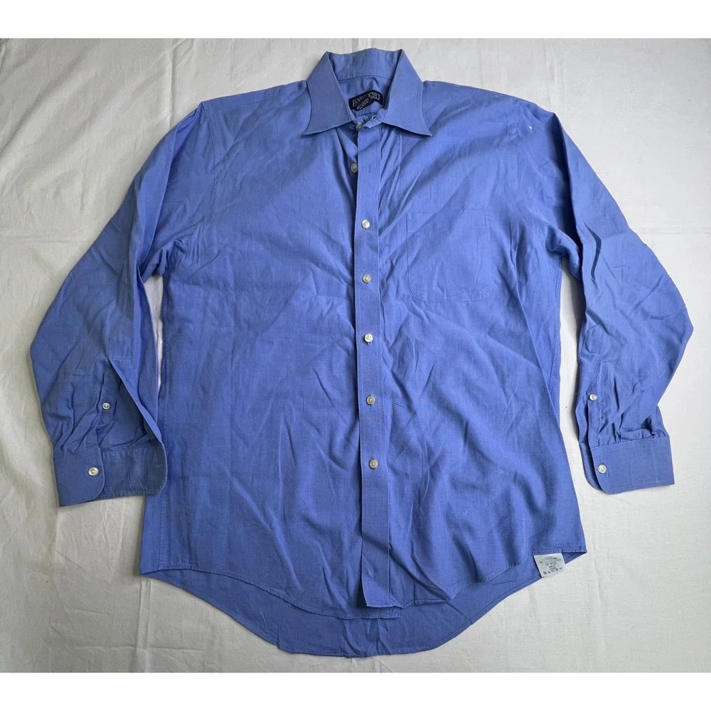 Lands' End Mens Dress Shirt Blue Long Sleeve Button Down 15.5‎ 32